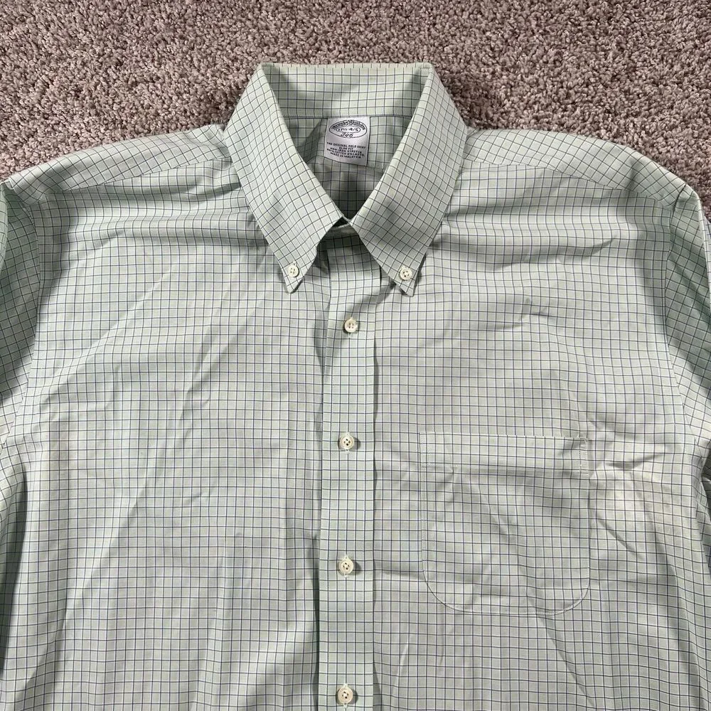 Vintage Brooks Brothers 346 Shirt Men 17.5-4/5 Plaid Slim Fit Classiccore Pocket - Picture 2 of 16